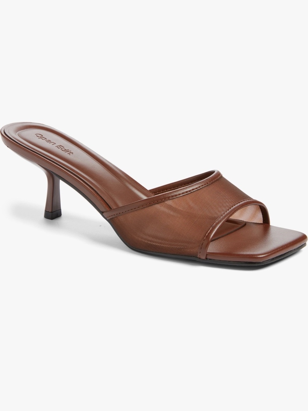 Nordstrom Brown Mesh Square-Toe Kitten Heel